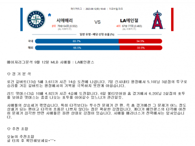 메이저리그분석 9월 12일 MLB 시애틀 : LA에인절스