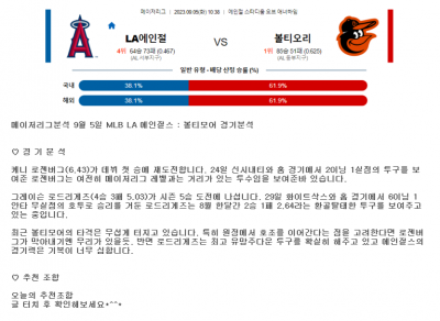 메이저리그분석 9월 5일 MLB LA 에인절스 : 볼티모어 경기분석
