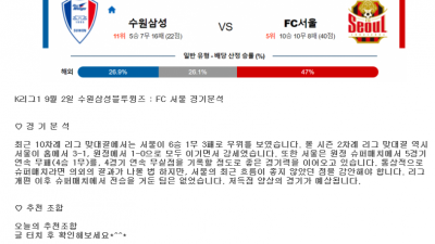 K리그1 9월 2일 수원삼성블루윙즈 : FC 서울 경기분석